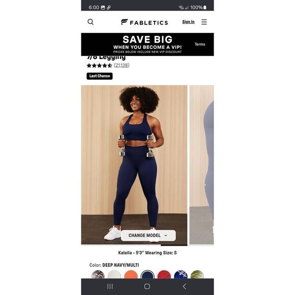 New XS Fabletic Navy Blue Boost PowerHold Kessler II High Waist 7/8 Leggings - Picture 4 of 8